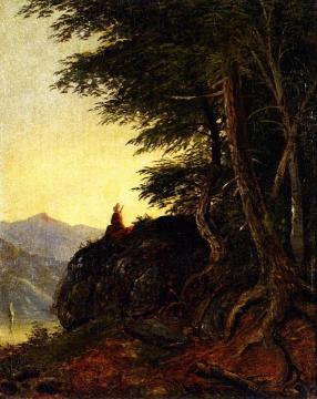 Landscape with Native American on a Cliff Artwork by Christopher Pearse Cranch