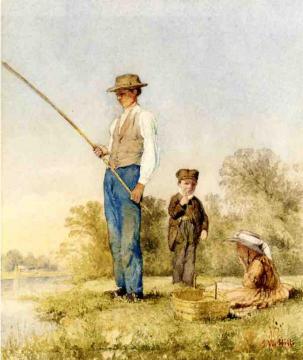 Fishing On A Lake Artwork by John William Hill