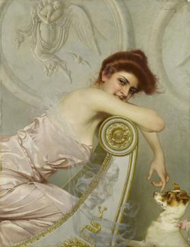 Young Girl with a Dog Artwork by Vittorio Matteo Corcos