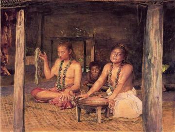 Siva with Siakumu Making Kava in Tofae's House Artwork by John La Farge