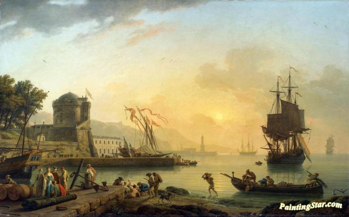 A Grand View Of The Sea Shore Enriched With Buildings, Shipping And Figures Artwork by Claude-Joseph Vernet