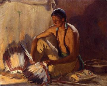 The War Bonnet Maker Artwork by Joseph Henry Sharp