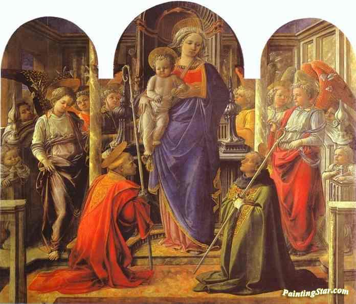 Virgin and Child Surrounded by Angels with St. Frediano and St. Augustine (The Barbadori Altarpiece) Artwork by Fra Filippo Lippi