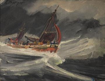Fishing Boat in Rough Sea Artwork by Einar Halvdan Berger