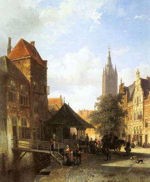 Figures In A Street In Delft Artwork by Cornelius Springer