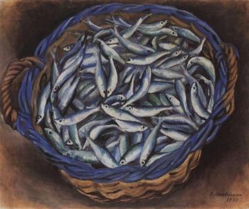 Shopping cart with sardines Artwork by Zinaida Serebriakova
