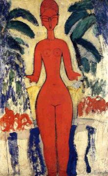 Standing Nude with Garden Background Artwork by Amedeo Modigliani