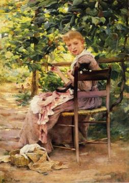 Sewing In The Garden Artwork by Francis Coates Jones