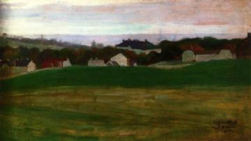 Meadow with Village in Background II Artwork by Egon Schiele