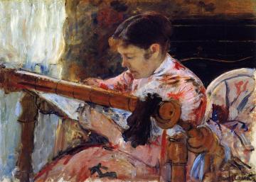 Lydia Seated at an Embroidery Frame Artwork by Mary Cassatt