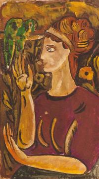 Woman with Parrot  (study) Artwork by Natalia Goncharova