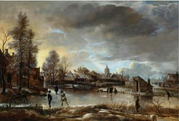 Winter Landscape with Kolf Players and Skaters on a Frozen Canal Artwork by Aert van der Neer