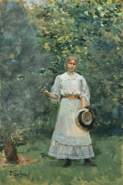 Girl in the Garden Artwork by Franz Skarbina