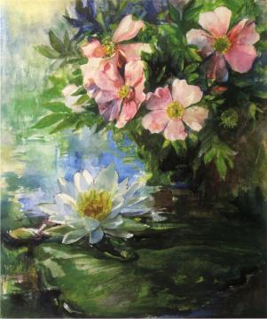 Wild Roses and Water Lily - Study of Sunlight Artwork by John La Farge