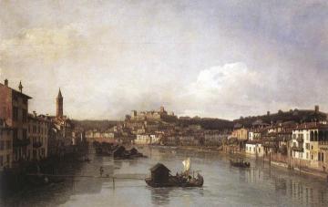 View of Verona and the River Adige from the Ponte Nuovo Artwork by Bernardo Bellotto