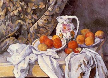 Still Life with Curtain and Flowered Pitcher Artwork by Paul Cezanne