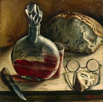 Still Life With Carafe Of Wine, Bread And Glasses Artwork by Francois Emile Barraud