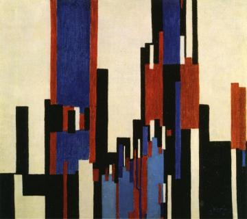 Vertical Plains Blue And Red Artwork by Frantisek Kupka