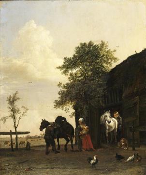Figures with Horses by a Stable Artwork by Paulus Potter