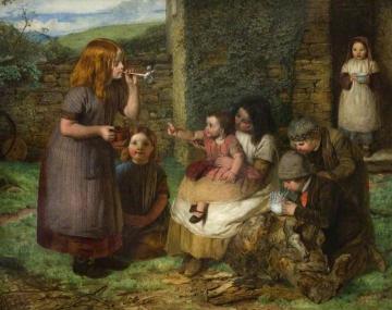 Bubbles, Cottage Scene With Children Artwork by John Dawson Watson