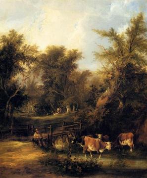Cattle By A Stream Artwork by William Shayer Snr