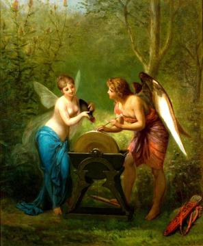 A Cupid And A Fairy Sharpening The Arrows Artwork by Henri Pierre Picou