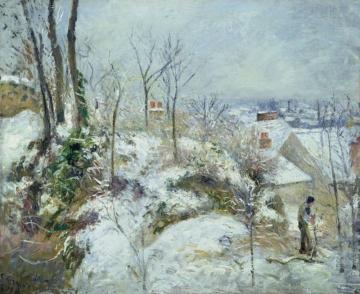 Rabbit Warren At Pontoise, Snow Artwork by Camille Pissarro