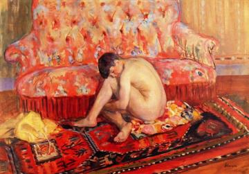 Nude on red carpet Artwork by Henri Lebasque