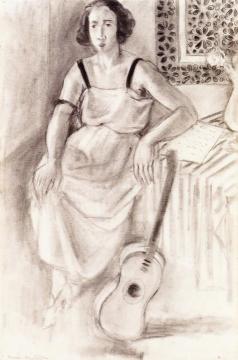 Seated Woman with a Guitar Artwork by Henri Matisse