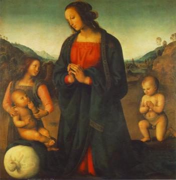 Madonna, An Angel And Little St John Adoring The Child Artwork by Pietro Perugino