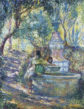 Two girls at a fountain in Saint Tropez Artwork by Henri Lebasque
