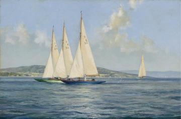 Dragon Class Yachts Jockeying For The Start On The River Clyde, Scotland Artwork by Montague Dawson
