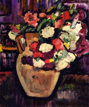A Still Life Of Flowers In A Yellow Jug Artwork by George Leslie Hunter