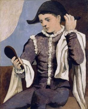 Harlequin with a mirror Artwork by Pablo Picasso