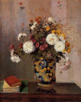 Bouquet of Flowers: Chrysanthemums in a China Vase Artwork by Theodore Robinson