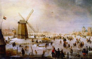 Winter Scene on a Frozen Canal Artwork by Hendrick Avercamp
