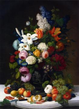 Still Life with Flowers and Fruit Artwork by Severin Roesen
