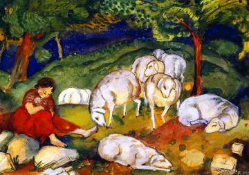 Shepherdess with Sheep Artwork by Franz Marc
