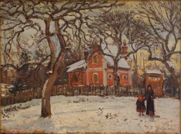 Chestnut Trees at Louveciennes in Winter Artwork by Camille Pissarro