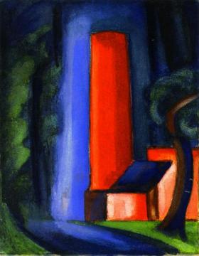 Red Smokestack Artwork by Oscar Bluemner
