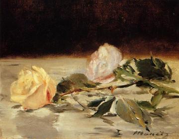 Two Roses On A Tablecloth Artwork by Edouard Manet