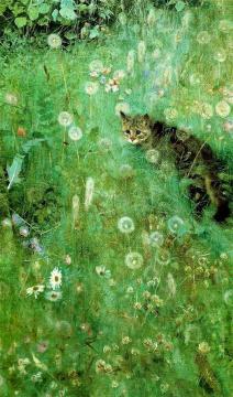 Cat In The Summer Meadow Artwork by Bruno Liljefors