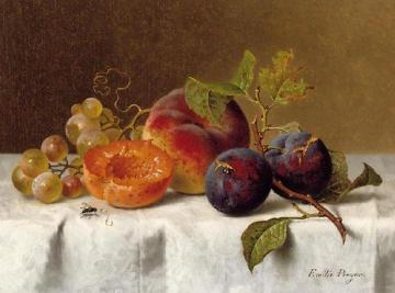 Still Life with Plums, Grapes and Apricots Artwork by Emilie Preyer
