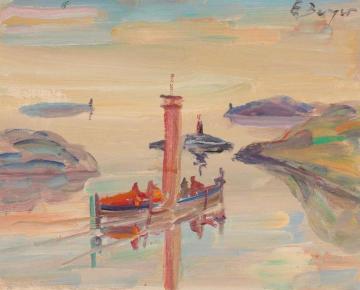 Coastal Landscape with Boats Artwork by Einar Halvdan Berger