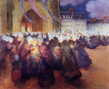 Nighttime Procession At Saint-pol-de-leon Artwork by Ferdinand du Puigaudeau
