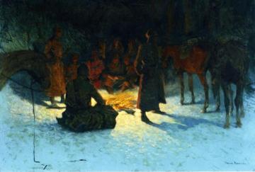 A Halt in the Wilderness Artwork by Frederic Remington