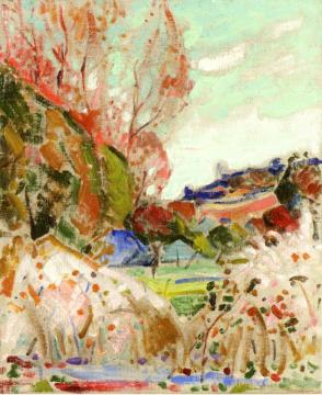Landscape in Green and Pink Artwork by Alfred Henry Maurer