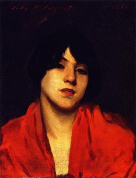 Head of a Venetian Model in a Scarlet Shawl Artwork by John Singer Sargent