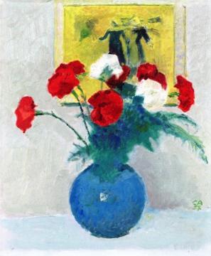 Flower Still Life With Painting In The Background Artwork by Cuno Amiet