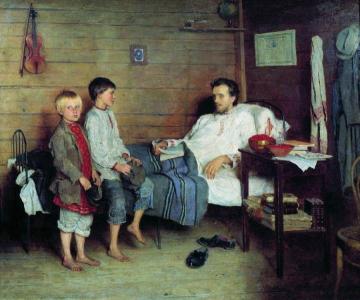Visiting the Sick Teacher Artwork by Nikolai Petrovich Bogdanov-belsky